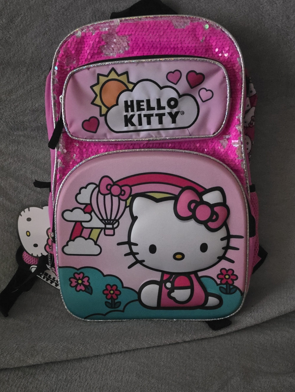 Hello Kitty Pink Sequin Kids Backpack with Rainbow Graphic